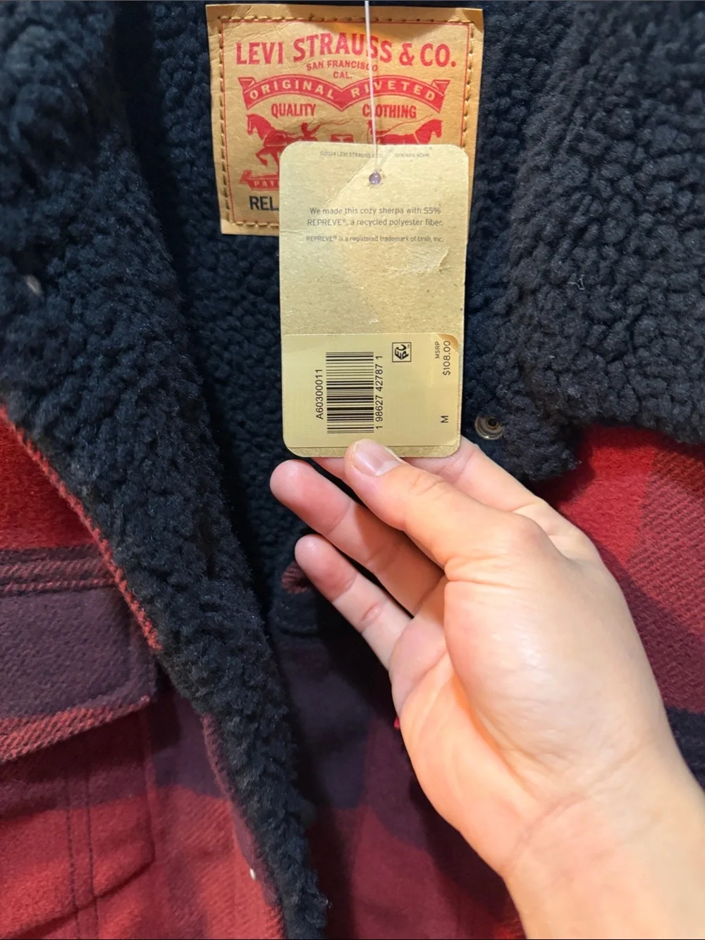 Levi's Red and Black Plaid Sherpa-Lined Trucker Jacket - Picture 8 of 9